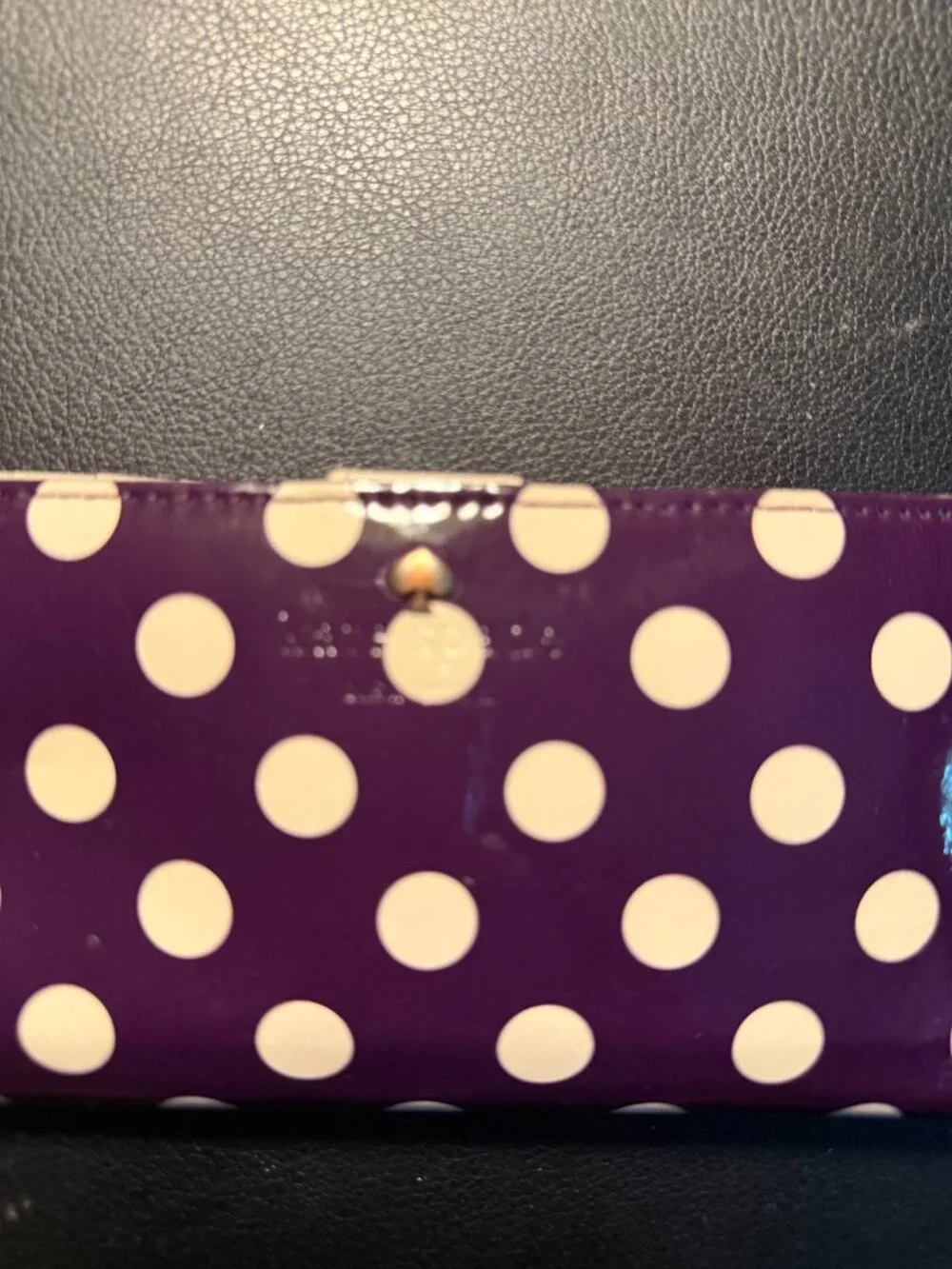 Kate Spade Patent Leather Purple and White Polka Dot Wallet - Picture 2 of 5